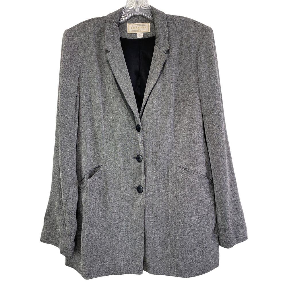 Vintage 80s Express Longline Blazer Size 5/6 Rayon‎ Girl Boss Boss Babe 3 Button